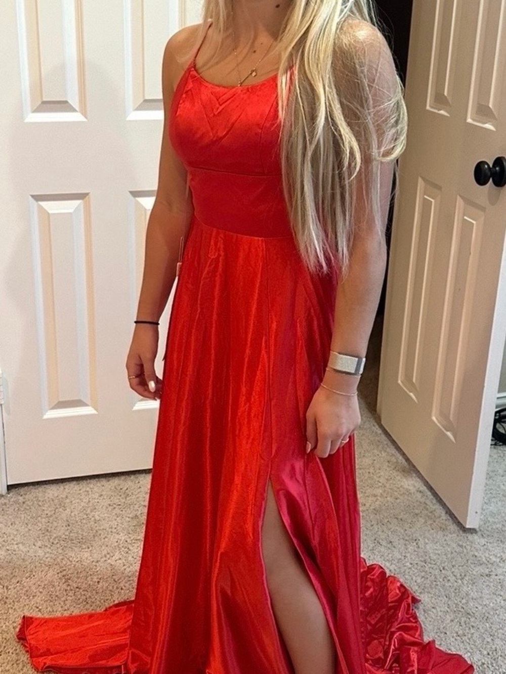 Red Satin Prom Dress with Side Slit by